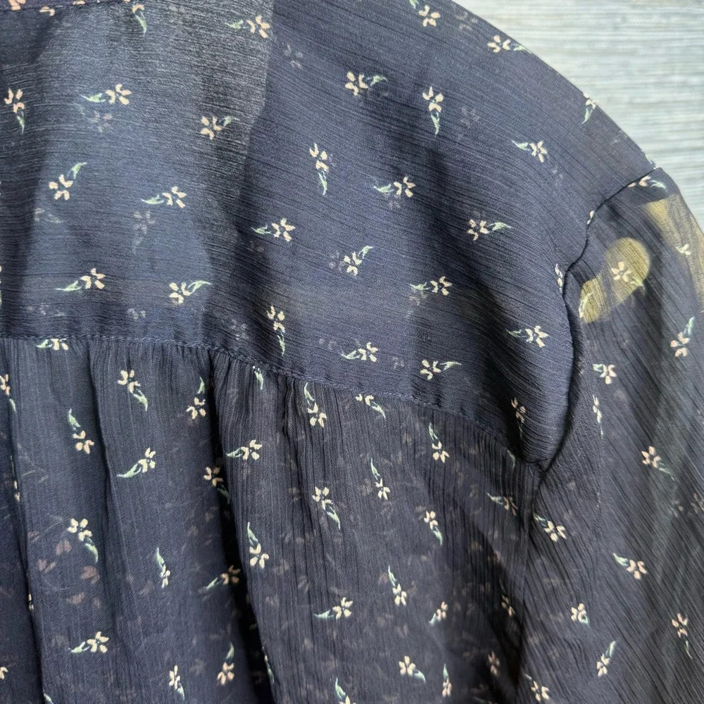 Lucky Brand Sheer Long Sleeved Blouse,‎ Large Blue - Picture 2 of 6